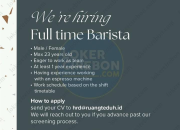 Lowongan Kerja Full Time Barista di Ruang Teduh Coffee & Cheesecake Terbaru 2026