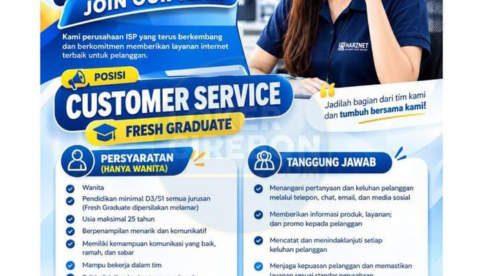 Lowongan Kerja Customer Service HARZNET 2026 (Fresh Graduate Dipersilakan)