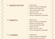 Lowongan Kerja Baker Helper, Barista, & Cashier HNF Patisserie Terbaru September 2026